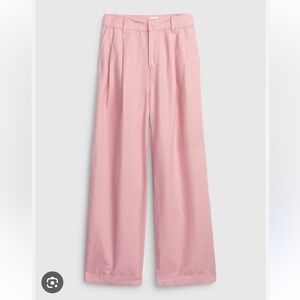 EUC GAP Linen-Cotton Pleated Pink Wide-Leg Trousers